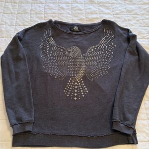 Rock & Republic Black Studded Eagle Light Weight Sweatshirt